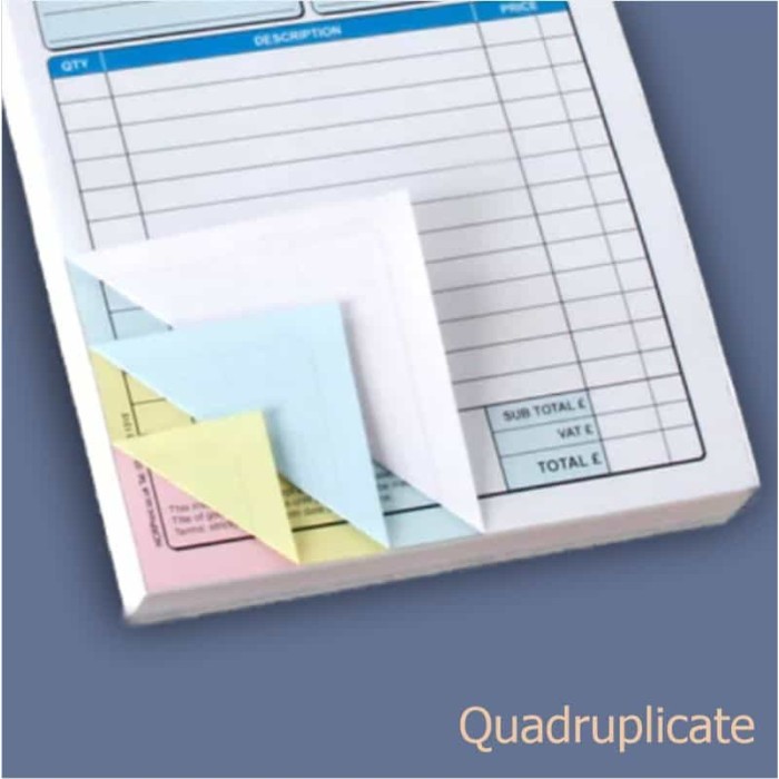 Invoice Books|Quadruplicate A4,A5,DL| 50 Sets