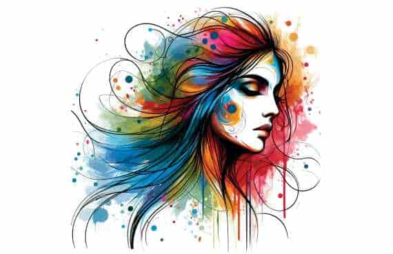 CMYK Printer, drawn image of lady in stuning colours